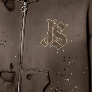 Sudadera con capucha de algodón polar con cremallera para mujer, estilo de calle, acabado desgastado marrón lavado, sudaderas básicas con logotipo bordado impreso personalizado - Product Image 6