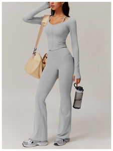 Teint en plaine nouveauté dernière conception femmes Yoga ensemble meilleur prix bas quantité minimale de commande couleur unie femmes Yoga ensemble à vendre - Product Image 2