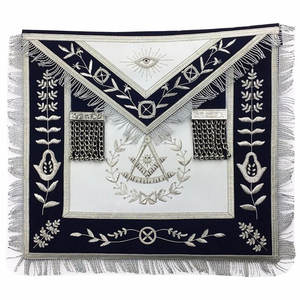 Delantal Masónico Regalia Bordado a Mano de Calidad Premium Past Master Blue Lodge Delantal Terciopelo Blanco y Azul Marino - Product Image 1