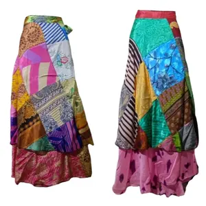 美丽的印度拼布波西米亚棉长裙，混合碎花补丁夏季裙设计师裙