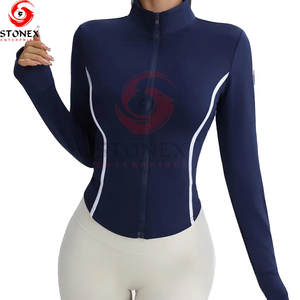 Chaqueta de Yoga de Alta Calidad para Mujer, Sólida, de Spandex/Nailon, Cómoda, de Manga Larga, con Cierre, de Secado Rápido, Sin Costuras, de Cintura Alta, para Fitness - Product Image 5