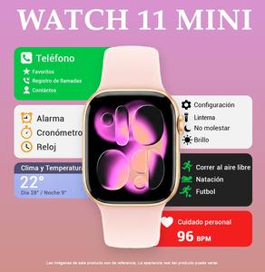 Reloj Inteligente 11 Mini 8ATM Resistente al Agua, Llamadas Bluetooth, Monitor de Ritmo Cardíaco, Deportivo, Pantalla Táctil, Blanco/Rosa con Protector - Product Image 1