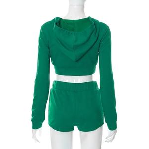 Sudadera con capucha y cremallera personalizada para mujer de la mejor calidad, Top corto con capucha y pantalones cortos de manga larga para mujer, conjunto de dos piezas, trajes informales sexis para discoteca para mujer - Product Image 2