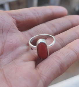 Coral rojo Plata de Ley 925 hecho a mano diseño ovalado rojo forma anillo de Coral rojo regalo de aniversario anillo de promesa Boho declaración joyería - Product Image 2