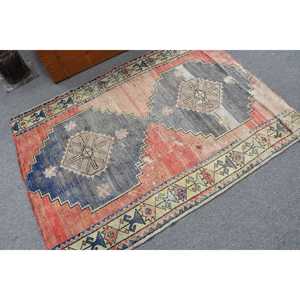 4.1x5.6 ft Rug, Vintage Turkish Rug, <b>Red</b> Floral <b>Wool</b> Rug - Product Image 2