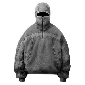 Pull-over brodé personnalisé sweat à capuche délavé au soleil 100% coton fabricant lourd lavage à l'acide sweats à capuche surdimensionnés avec fermeture éclair - Product Image 1