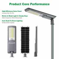 Lampe solaire tout-en-un pour éclairage de rue, LED, extérieure, IP65, étanche à la pluie, allumage/extinction automatique, charge rapide pour l'éclairage routier