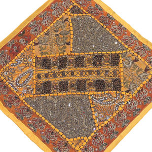 Indian Handmade 17'' Vintage Ethnic Square Cushion <b>Cover</b> Marine Patchwork Embroidered Beaded <b>Throw</b> Pillow Case for Home Hotel - Product Image 1