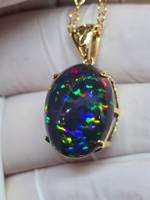 Collier pendentif en opale de feu noire plaqué or 14 carats, grand cristal, argent sterling 925, haute qualité, classique, élégant, cadeau raffiné pour les fêtes