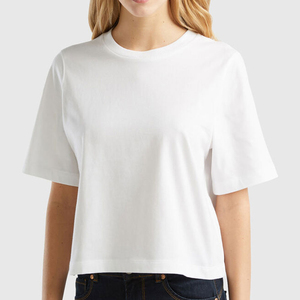 Nouveau T-shirt Boxy court coupe régulière goutte épaule respirant écologique 100% coton Anti-rides Streetwear femmes - Product Image 1