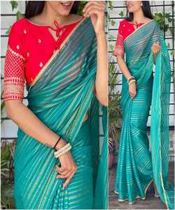 Nouveau Look riche vêtements de mariage Net travail Saree avec chemisier pièce femmes indiennes portent Sari femmes indiennes porter bas prix en gros Surat vêtement - Product Image 2
