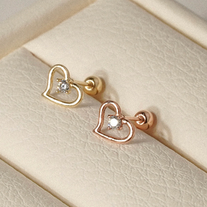 Bông tai nữ thời trang mini hình trái tim vàng 14k zircon cubic cao cấp K-Jewelry bán buôn trang sức xỏ khuyên lãng mạn tuyệt vời - Product Image 5