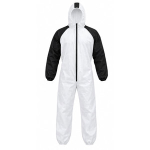 Combinaison de travail unisexe blanche avec manches noires, tenue de protection anti-poussière intégrale à capuche pour usage industriel - Product Image 2