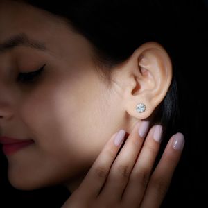 Certified <b>Cute</b> Moissanite Stud <b>Earrings</b> with Halo for Women 10K White Gold Engagement - Product Image 3
