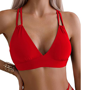 Haut de bikini à col en V pour femmes-Top de maillot de bain rembourré à dos croisé-Maillot de bain d'été seulement-Vêtements de plage-Maillot de bain sexy - Product Image 4
