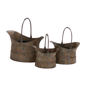 Jardinière en cuivre de conception merveilleuse avec poignée Ensemble de 3 jardinières de forme personnalisée de taille différente d'Inde - Product Image 1