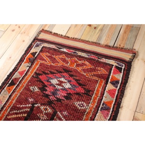 Vintage <b>Runner</b> Rug 2,8x10,6 ft, Turkish Herki <b>Red</b> Bordered Wool Rug - Product Image 5