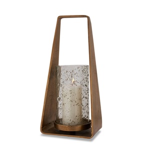 Marco de metal de color rústico con linternas de vela de pozo de vidrio por un fabricante confiable para bodas con tamaños de 17,25x9x5,5 pulgadas - Product Image 1