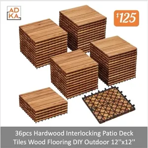 36pcs Hardwood <b>Interlocking</b> Patio Deck <b>Tiles</b> 12''x12'' Modern Contemporary DIY Outdoor Wood <b>Flooring</b> Click Basement Exterior - Product Image 1