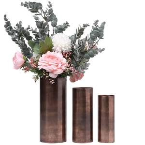 <b>Set</b> <b>of</b> <b>3</b> Metal Tabletop Flower <b>Vase</b> in Bronze Tone Cylinder Shape for Home Event Party Decorative Floral <b>Vases</b> - Product Image 3