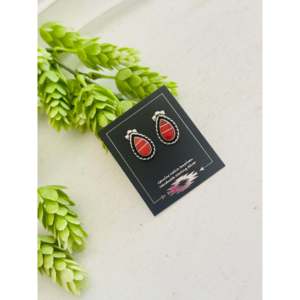 Boucles d'oreilles pendantes Zuni faites à la main en corail et argent sterling avec incrustation Shadowbox - Product Image 4