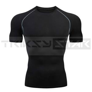 Impresión personalizada a granel Ringer venta al por mayor jóvenes camisas de compresión hombres gimnasio deportes atléticos Slim Fit camisas de manga corta - Product Image 4