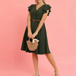 OEM Button-Up con cintura scollo a v elastico <span class=keywords><strong>in</strong></span> vita abiti Vintage da <span class=keywords><strong>donna</strong></span> Retro 1950S 60S manica corta - Product Image 3