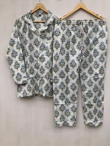 Conjunto de pijamas con estampado de bloques indios, ropa de noche de algodón puro Floral, traje de noche de verano suave, regalo perfecto para ella - Product Image 6