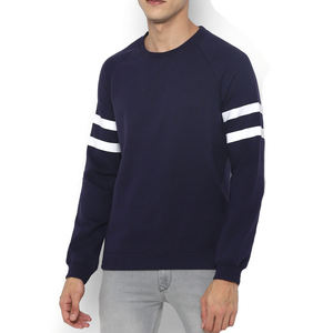 เสื้อสเวตเชิ้ตคอกลมสีน้ำเงินกรมท่าสำหรับผู้ชาย แขนเสื้อแบบแร็กแลน ลายทางสีขาว ทรงปกติ ผ้าฝ้ายถัก สวมใส่สบายๆ ในฤดูใบไม้ร่วง เสื้อสเวตเชิ้ตสำหรับผู้ใหญ่ - Product Image 1
