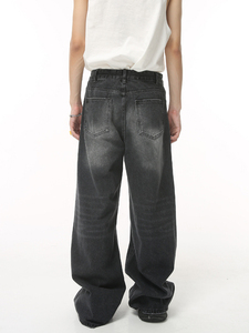 Pantalones de mezclilla holgados con logotipo personalizado OEM, pantalones vaqueros para hombre, pantalones vaqueros holgados lavados con ácido desteñidos en blanco para hombre - Product Image 4