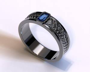 Bague pour homme saphir en or noir Bague de mariage en or massif 14 carats Bague saphir bleu pour homme Bague en or gravé au design antique - Product Image 3