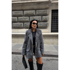 Veste en cachemire d'alpaga pour femme - Veste grise style boyfriend - Product Image 4