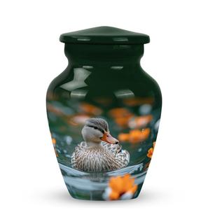 Urna de pato pacífica junto al lago verde oscuro con acentos naranjas para cenizas de cremación urna moderna decorativa funeral - Product Image 2
