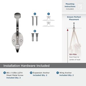 Double Prong Decorative Wall <b>Hooks</b> Champagne Bronze <b>Hook</b> for <b>Coats</b> Hats Backpacks Bags Bathroom Bedroom & Office - Product Image 2