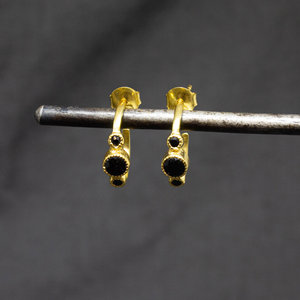 Natural Black Onyx Gemstone Gold Plated 925 <b>Sterling</b> <b>Silver</b> Bezel Setting Cut Shaped Hoop <b>Earrings</b> for Party - Product Image 2