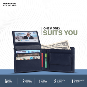 Cartera de dinero plegable de cuero genuino azul Carteras protegidas con RFID para hombres 6 ranuras para tarjetas, 1 bolsillo para monedas - Product Image 4