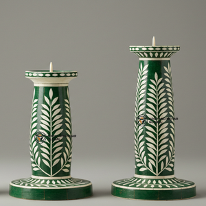 Indian Supplier Offers Handmade <b>Green</b> Bone Inlay Christmas <b>Candle</b> Stand Set Floral Pattern Decorative Candlestick - Product Image 2
