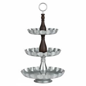 Farmhouse Style Galvanized Iron 3 Tier With <b>Wooden</b> Handles Serving Bar <b>Trolley</b> Silver Finish For <b>Kitchen</b> Home Or Hotel Use - Product Image 5