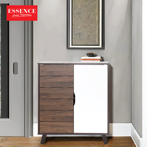 Modern Contemporary 2-Door 4-Tier <b>Shoe</b> <b>Rack</b> Cabinet Quality Home Furniture for Entry in Hotels Columbia Walnut White-SC218 - Product Image 1