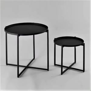 Ensemble de tables basses modernes artisanales/2 tables basses avec plateau en aluminium coulé et base en fer, design rond en métal, design personnalisable pour salon - Product Image 4