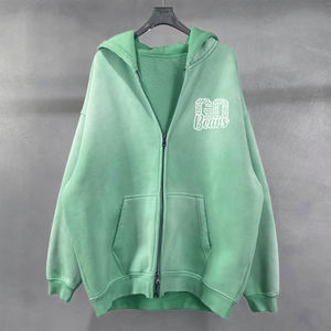 Sun Fade Acid Wash Hoodies Ropa de calle de gran tamaño Manga larga Cremallera Up Sudaderas con capucha lavadas con ácido con diseño serigrafiado - Product Image 6