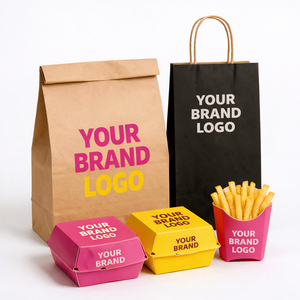 Solution <span class=keywords><strong>d</strong></span>'emballage personnalisée pour la restauration rapide |   Sacs en papier kraft, boîtes à hamburgers et gobelets à frites avec impression de logo HONPAK - Product Image 1