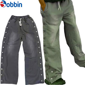 Pantalons de survêtement en coton molletonné vintage pour homme BOBBIN INDUSTRIES, logo personnalisé, ample, bouton latéral, jambe large, délavage acide - Product Image 6