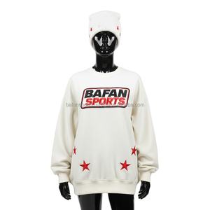 <b>women</b> oversized <b>sweatshirt</b> cotton fleece white with <b>red</b> embroidered stars custom embroidered logo <b>Women</b> breathable <b>Sweatshirt</b> - Product Image 6