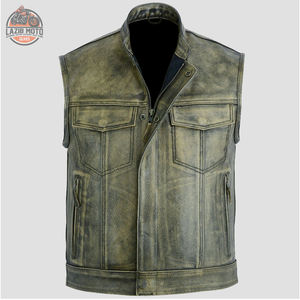 Cafe <b>Racer</b> Motorbike Waxed Distressed Leather Vest Fashionable Plus Size Street Biker Riding Wear Casual Motorcycle Vest - Product Image 1