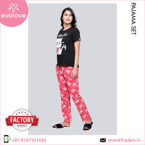 Distribuidor de confianza que vende la mejor calidad 100% algodón para mujer, ropa de dormir, ropa de salón, Conjunto de pijama de 2 piezas para mujer de verano - Product Image 5