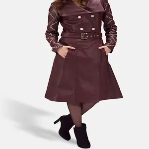 Casaco longo de trench fashion feminino casaco de couro trench