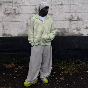 Vintage Streetwear Y2K Strass Français Terry Acide Lavé Soleil Délavé Lourd Zip Up Personnalisé Sweat À Capuche Surdimensionné Pour Hommes - Product Image 3