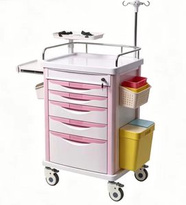 Chariot médical d'urgence à roulettes en ABS, chariot de traitement hospitalier avec <span class=keywords><strong>tiroir</strong></span>, chariot médical d'hôpital - Product Image 1