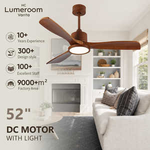 USA In Stock Modern 52 Inch Solid Wood Ceiling <b>Fan</b> <b>with</b> Light Dimmable Downrod Mount <b>Remote</b> <b>Control</b> DC Motor for Bedroom - Product Image 1